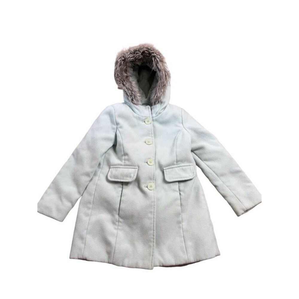 Cat & Jack Girls Mint Green Faux Fur Hooded Winter Coat Size XS